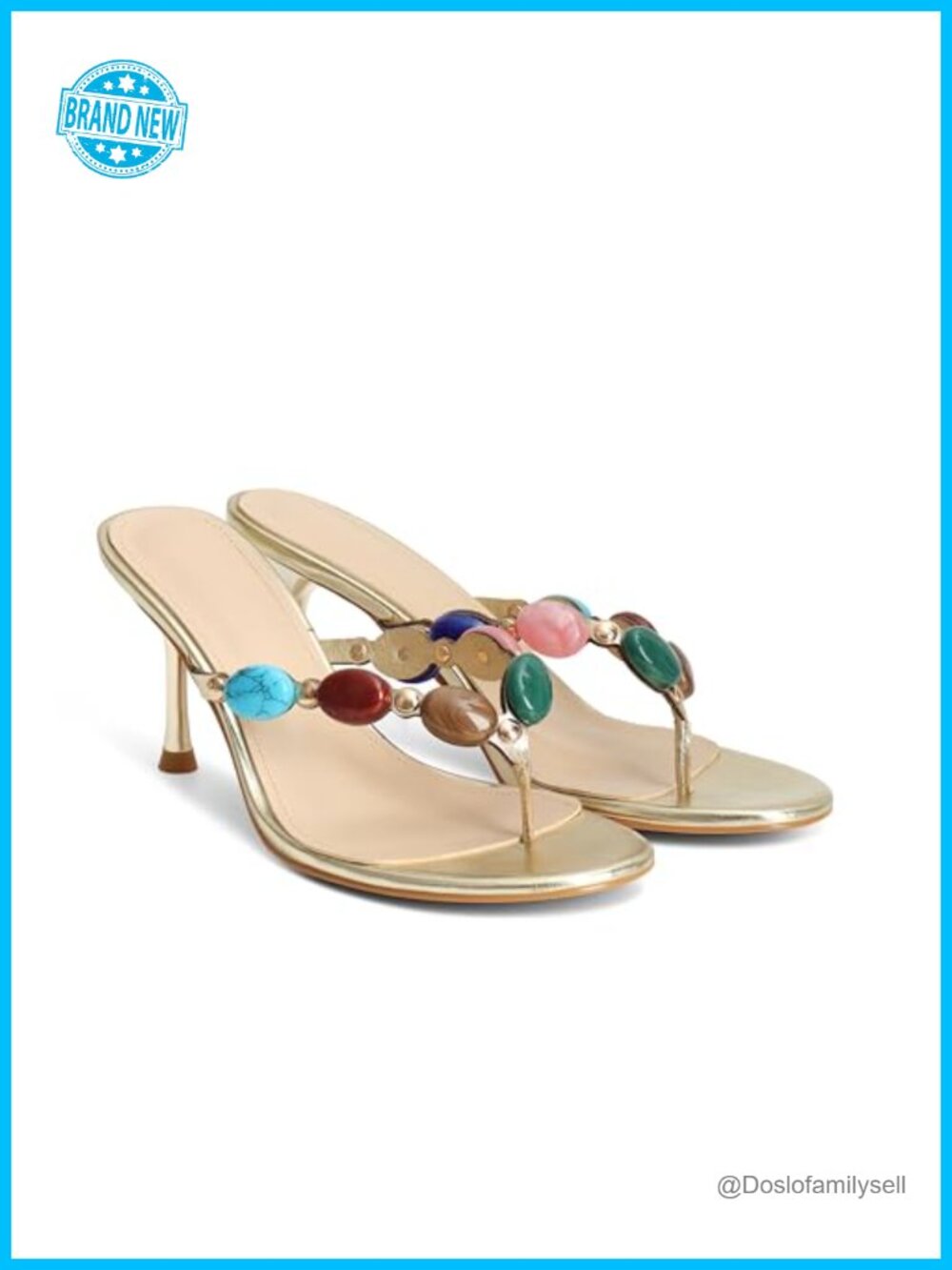 Jeweled Thong Kitten Heel Mules Slip On Open Toe Heeled Sandals Women
